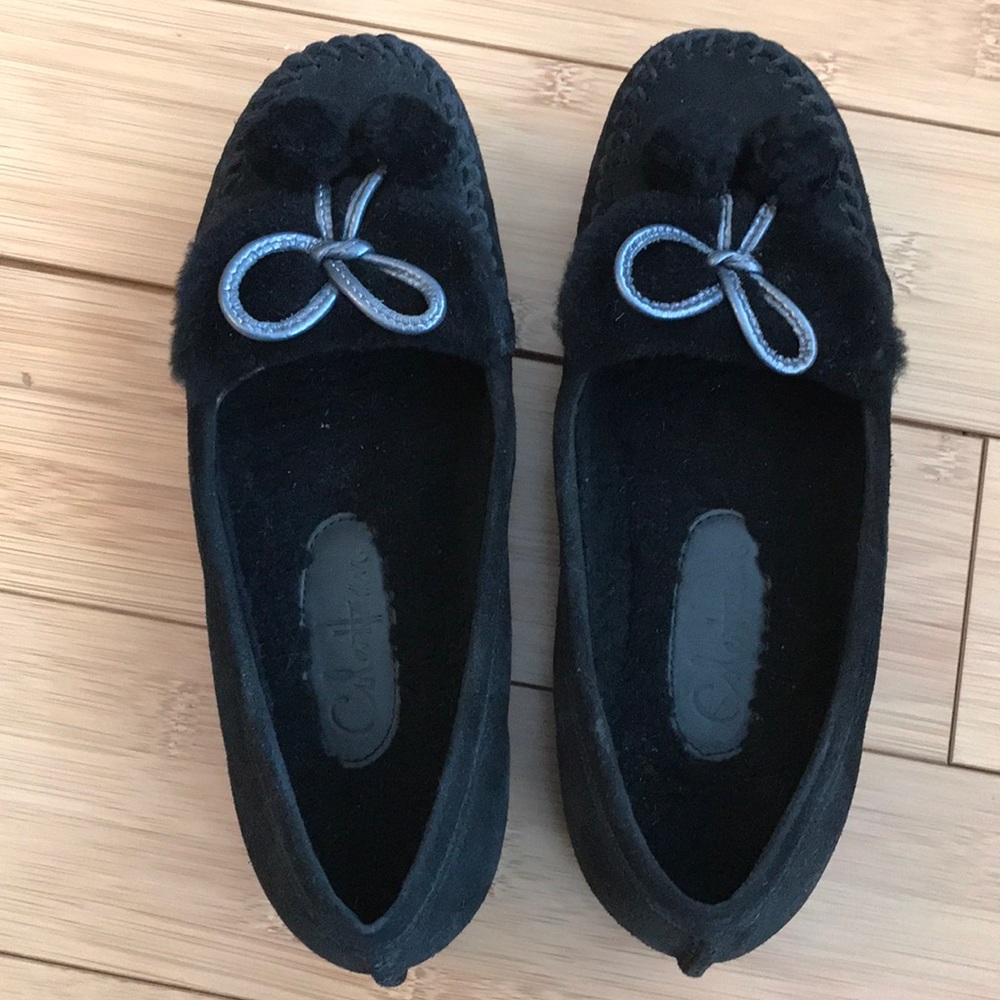 Cole Haan Black Moccasins with Blue Accents